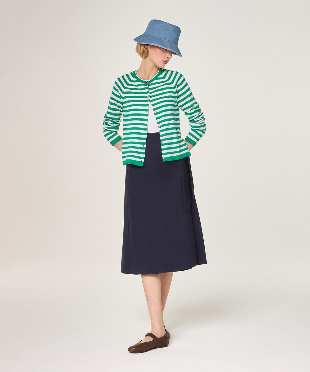 rodier Cardigan rayé en coton et soie vert emeraude