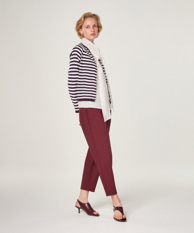 Rodier Cardigan Rayé En Coton Et Soie Violet Aubergine