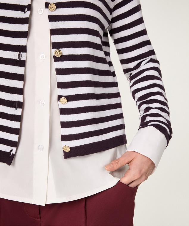 Rodier Cardigan Rayé En Coton Et Soie Violet Aubergine