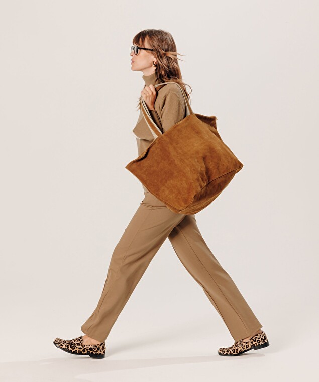 Rodier Grand Sac Cabas Lou En Cuir Velours Marron Camel