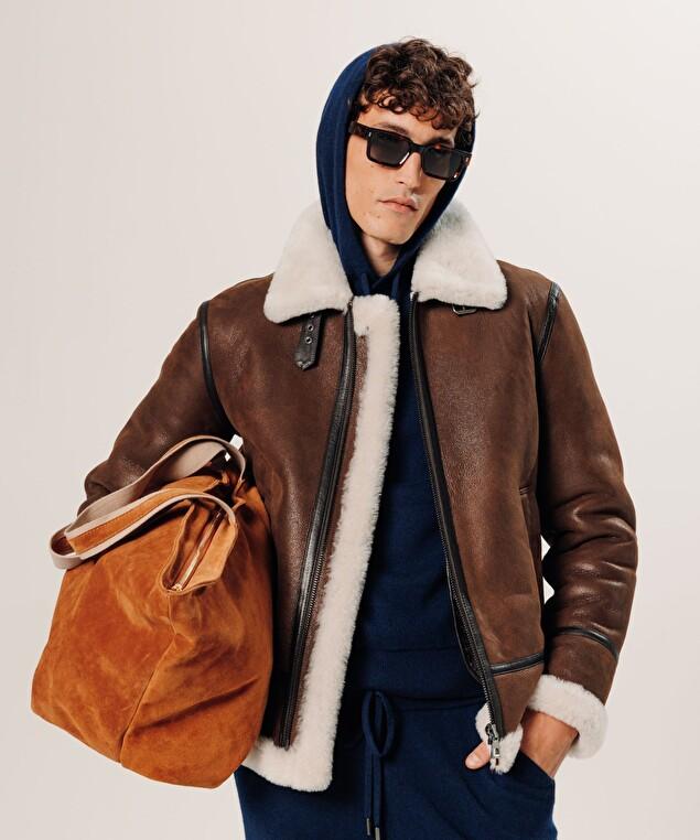 Rodier Grand Sac Cabas Lou En Cuir Velours Marron Camel