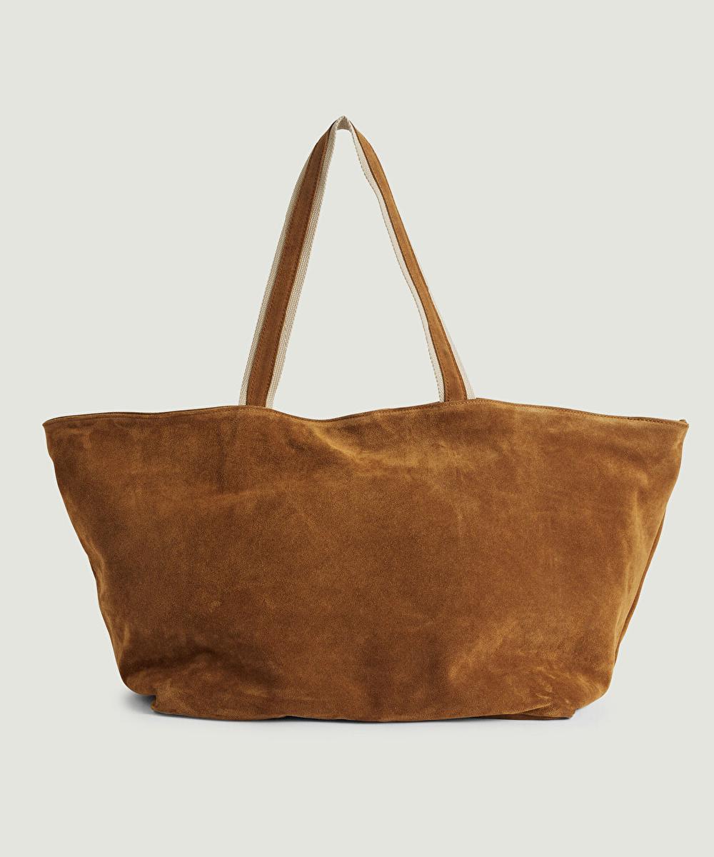 rodier Grand sac cabas Lou en cuir velours marron camel
