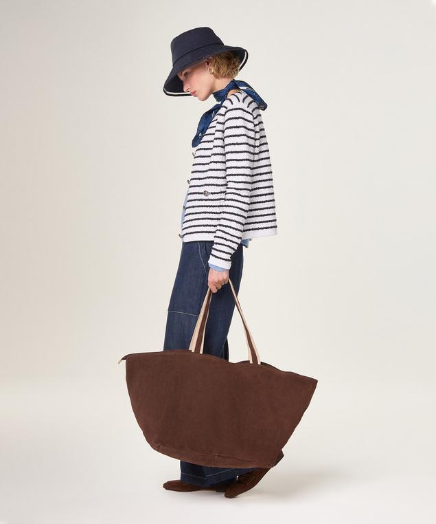 Rodier Grand Sac Cabas Lou En Cuir Velours Marron Foncé