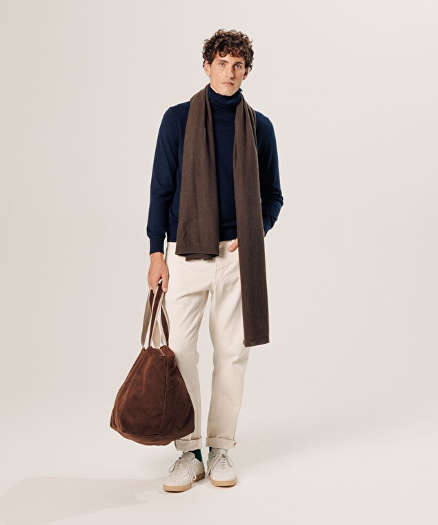 Rodier Grand Sac Cabas Lou En Cuir Velours Marron Foncé