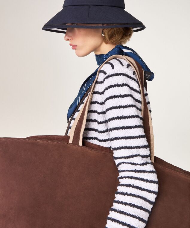 Rodier Grand Sac Cabas Lou En Cuir Velours Marron Foncé