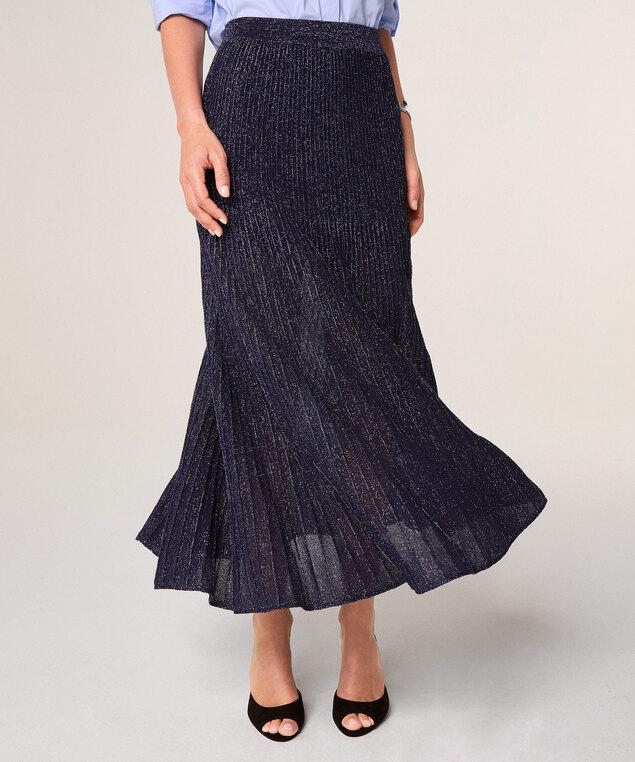 Rodier Jupe Plissée Longue En Maille Lurex Bleu Marine