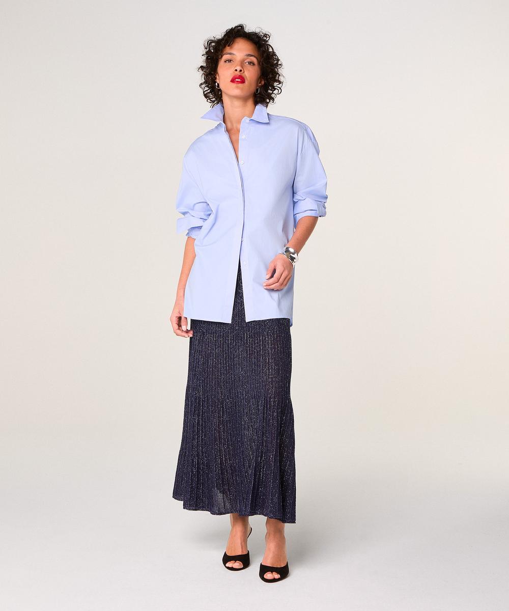 rodier Jupe plissée longue en maille lurex bleu marine