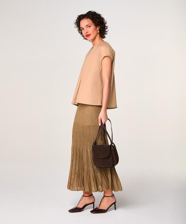 Rodier Jupe Plissée Longue En Maille Lurex Marron Moka