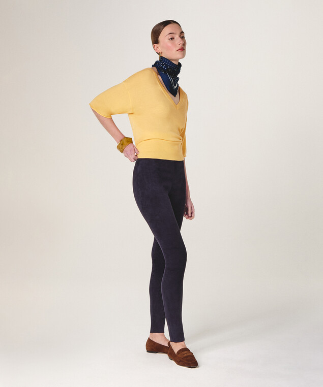 Rodier Legging En Peau D'agneau Stretch Bleu Marine