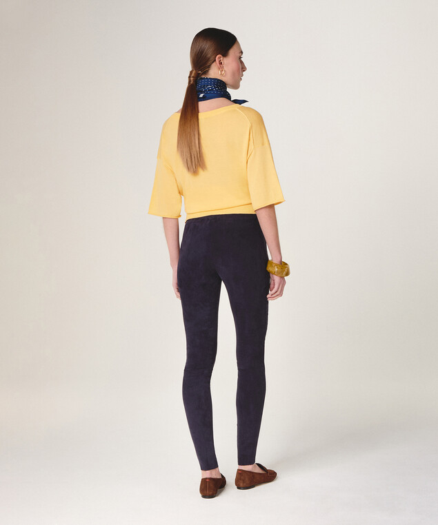 Rodier Legging En Peau D'agneau Stretch Bleu Marine