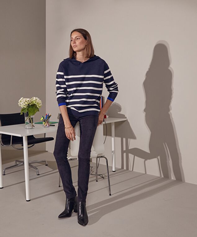 Rodier Legging En Peau D'agneau Stretch Bleu Marine