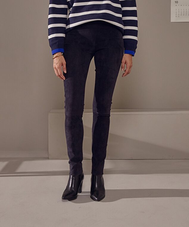 Rodier Legging En Peau D'agneau Stretch Bleu Marine