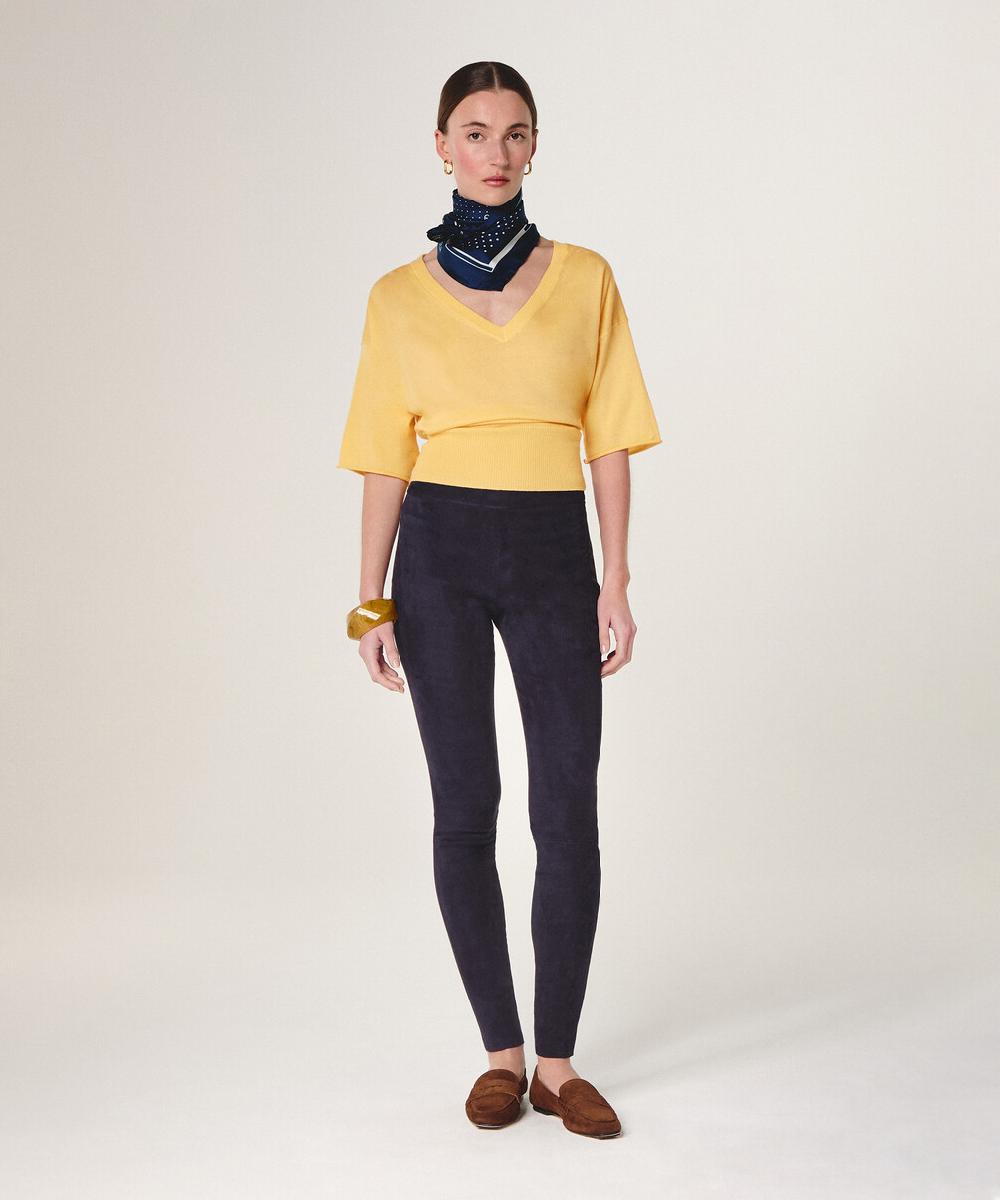 rodier Legging en peau d'agneau stretch bleu marine