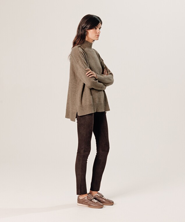 Rodier Legging En Peau D'agneau Stretch Marron Foncé