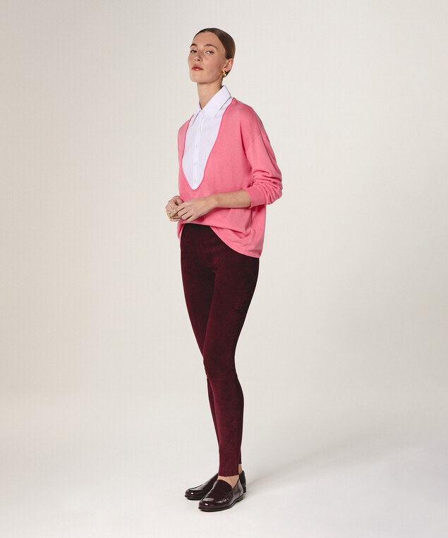 Rodier Legging En Peau D'agneau Stretch Rouge Bordeaux