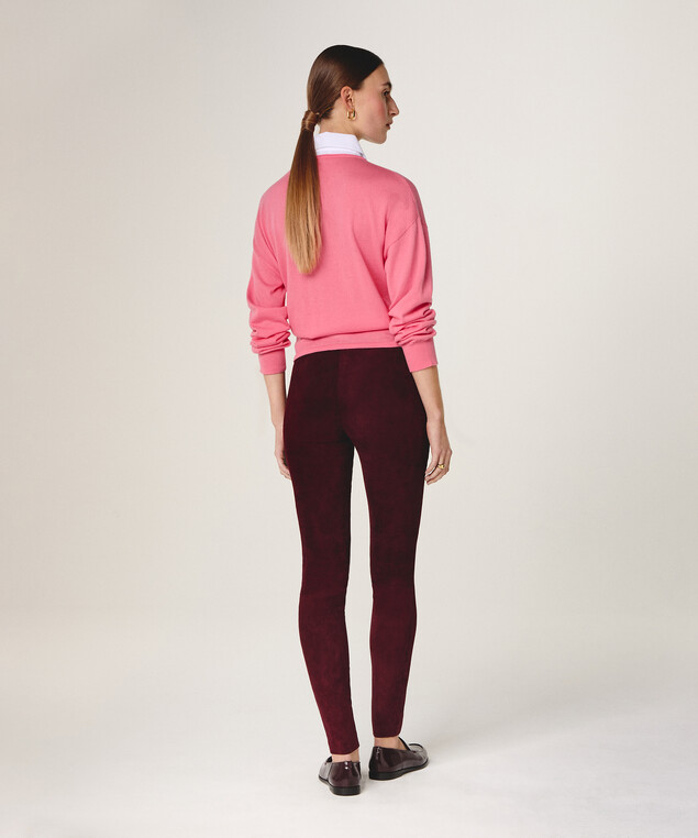 Rodier Legging En Peau D'agneau Stretch Rouge Bordeaux