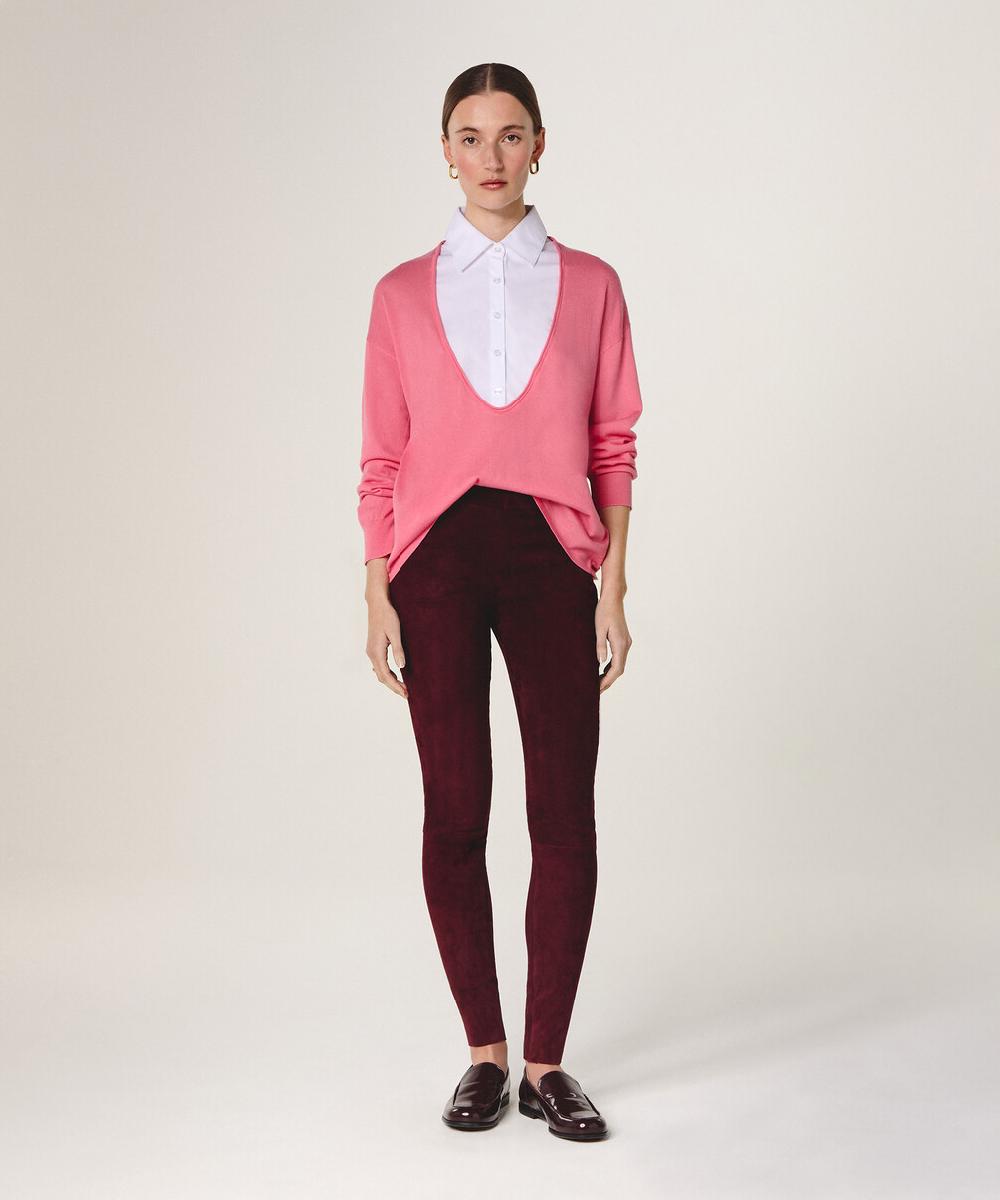 rodier Legging en peau d'agneau stretch rouge bordeaux