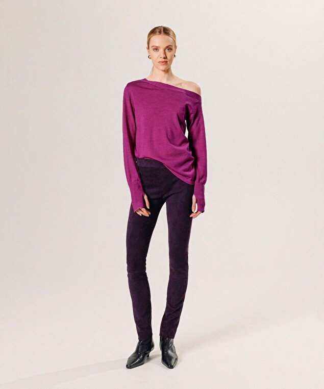 Rodier Legging En Peau D'agneau Stretch Violet Foncé