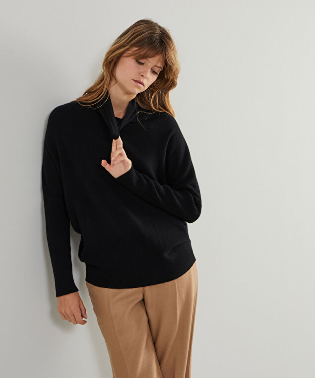 Rodier Pull Col Montant Oversize En Cachemire 4 Fils Noir