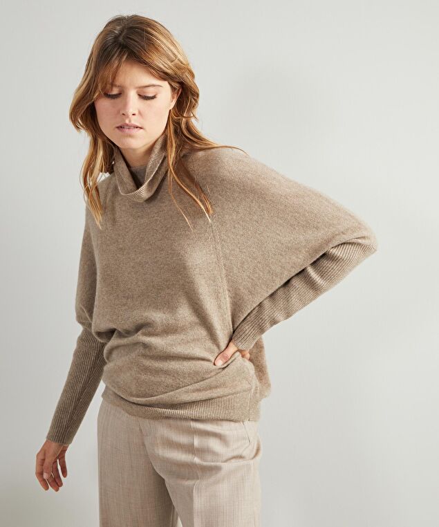 Rodier Pull Col Montant Oversize En Cachemire 4 Fils Taupe