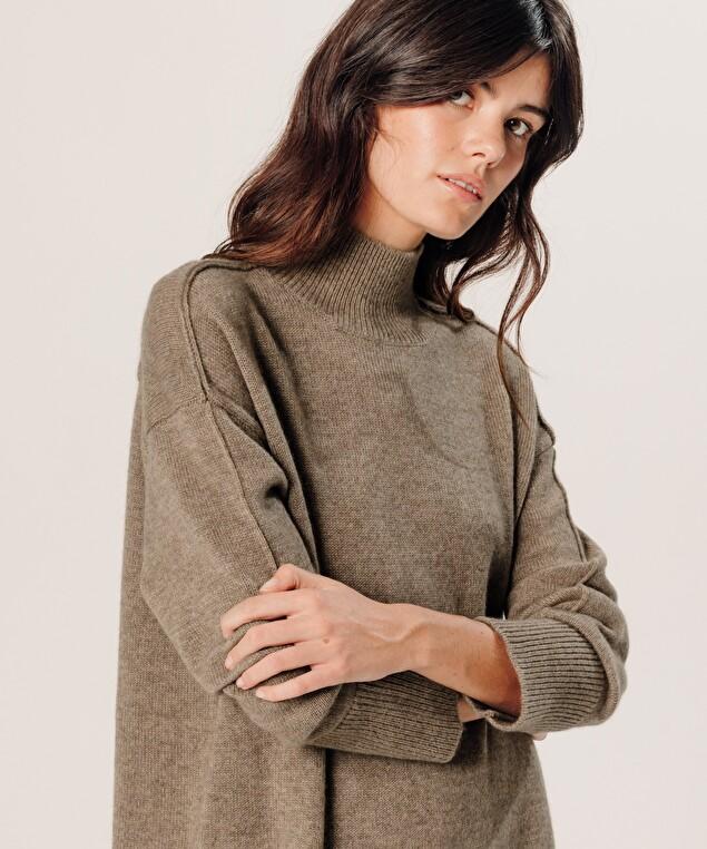 Rodier Pull Col Montant Oversize En Cachemire Beige