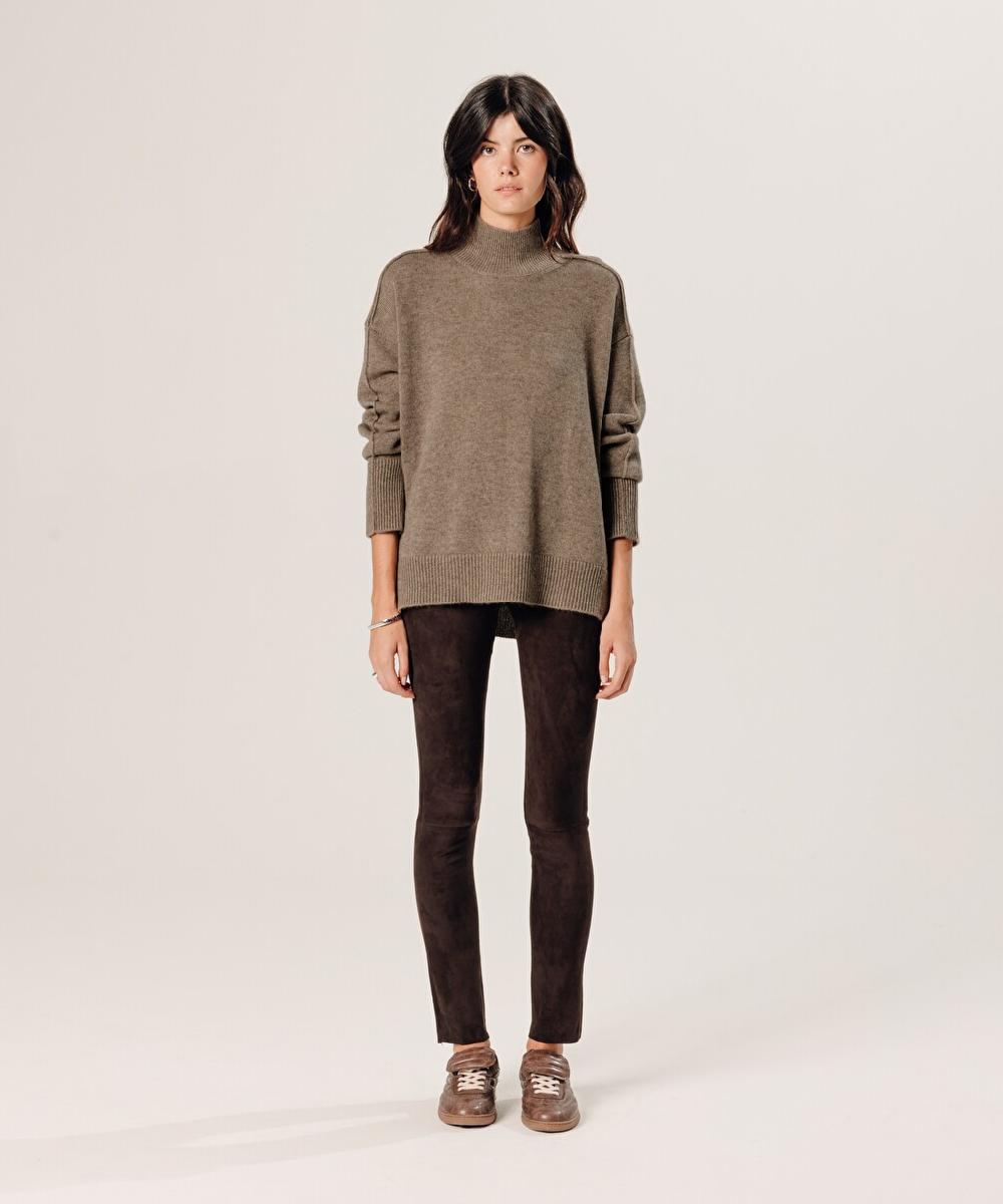 rodier Pull col montant oversize en cachemire beige