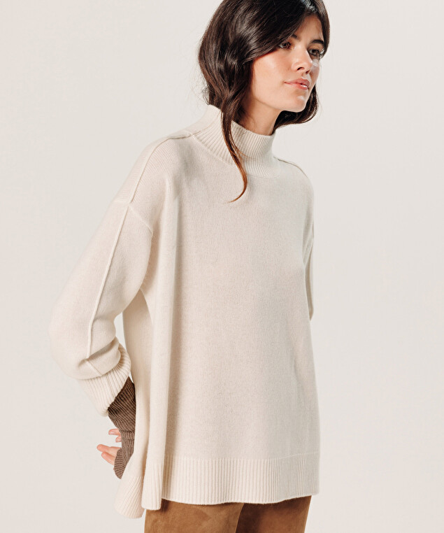 Rodier Pull Col Montant Oversize En Cachemire Blanc écru