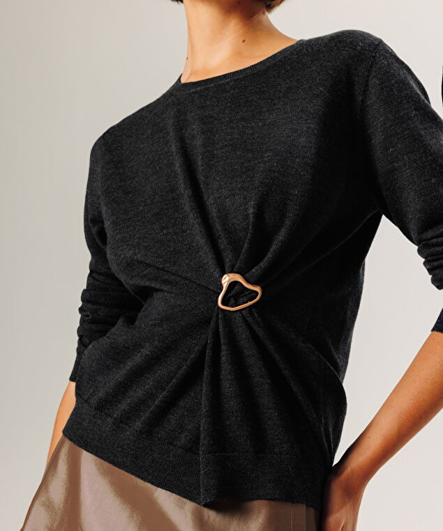 Rodier Pull Col Rond En Laine Mérinos Gris Anthracite