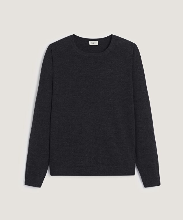 Rodier Pull Col Rond En Laine Mérinos Gris Anthracite