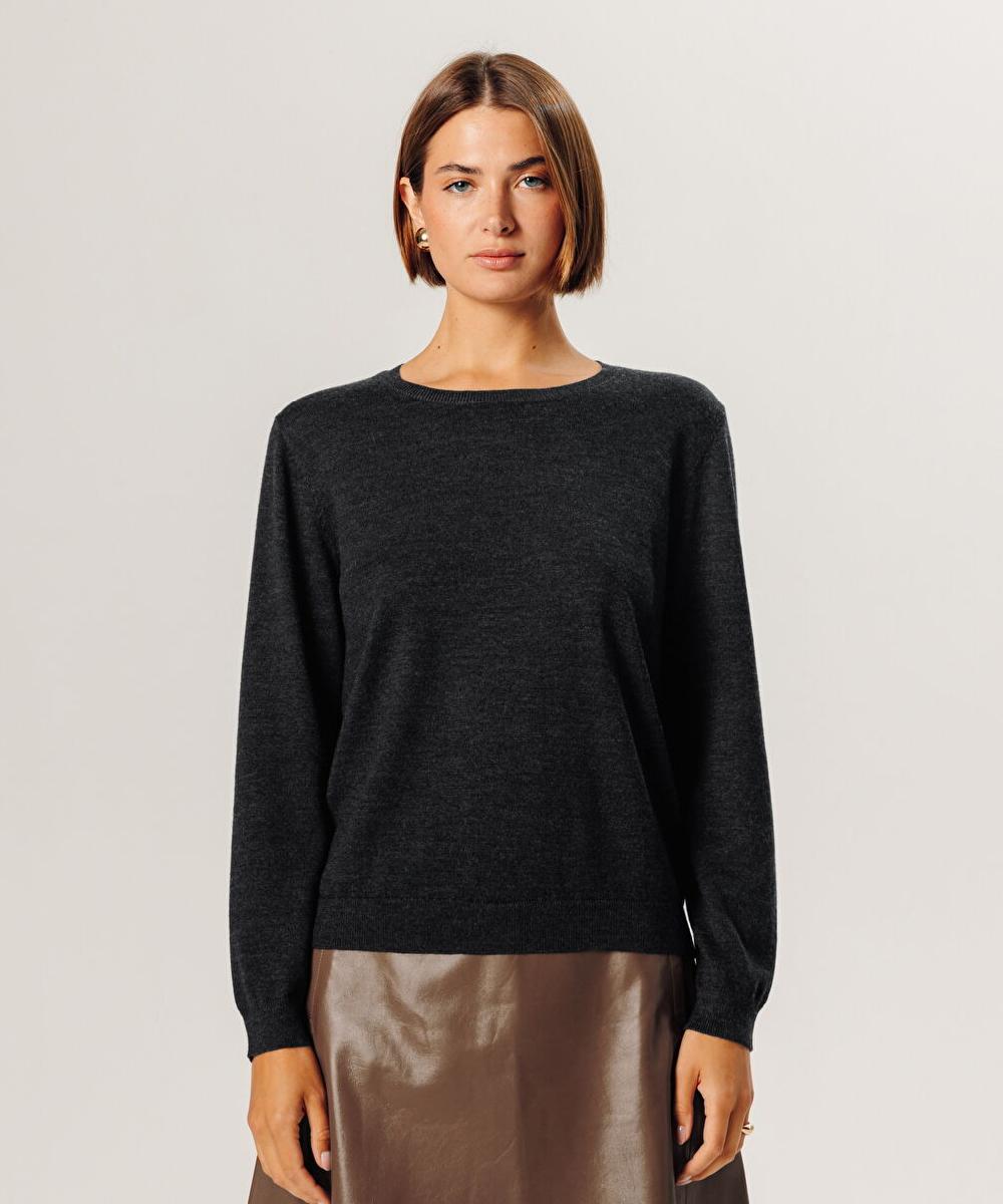 rodier Pull col rond en laine mérinos gris anthracite