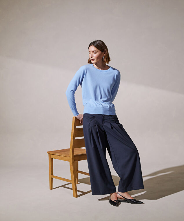 Rodier Pull Col Rond Manches Longues En Cachemire Fin Bleu Pâle