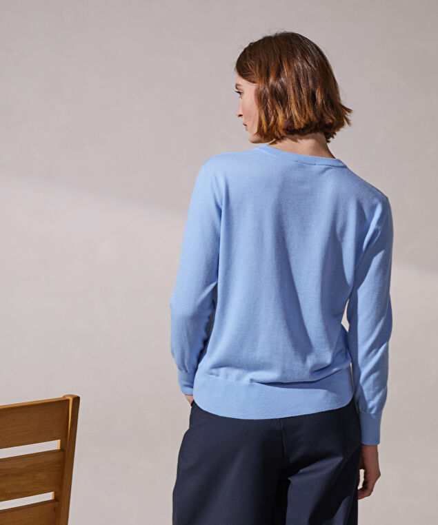 Rodier Pull Col Rond Manches Longues En Cachemire Fin Bleu Pâle