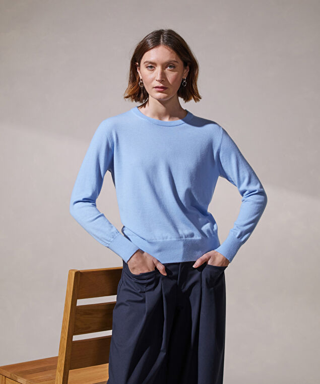 Rodier Pull Col Rond Manches Longues En Cachemire Fin Bleu Pâle