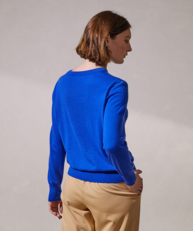 Rodier Pull Col Rond Manches Longues En Cachemire Fin Bleu Outremer