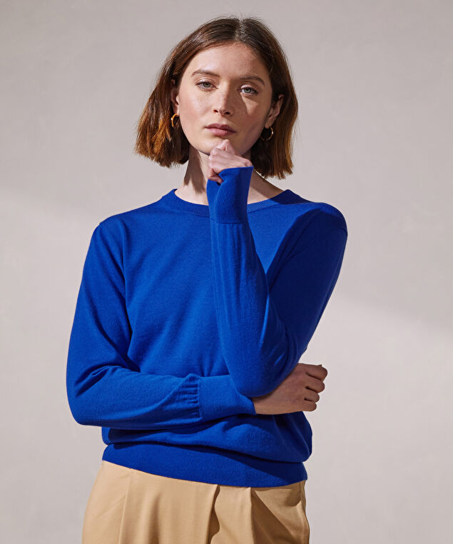 Rodier Pull Col Rond Manches Longues En Cachemire Fin Bleu Outremer