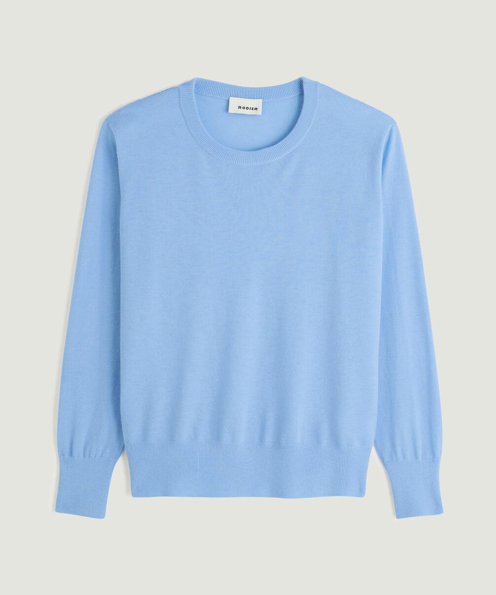 rodier Pull col rond manches longues en cachemire fin bleu pâle