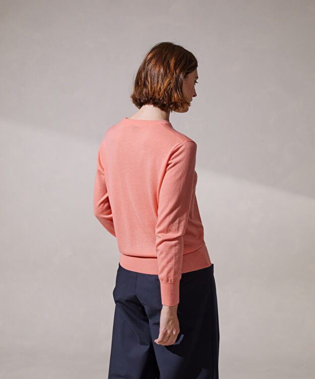 Rodier Pull Col Rond Manches Longues En Cachemire Fin Rose Saumon