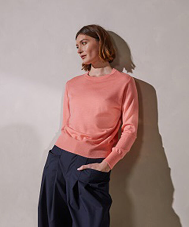 Rodier Pull Col Rond Manches Longues En Cachemire Fin Rose Saumon