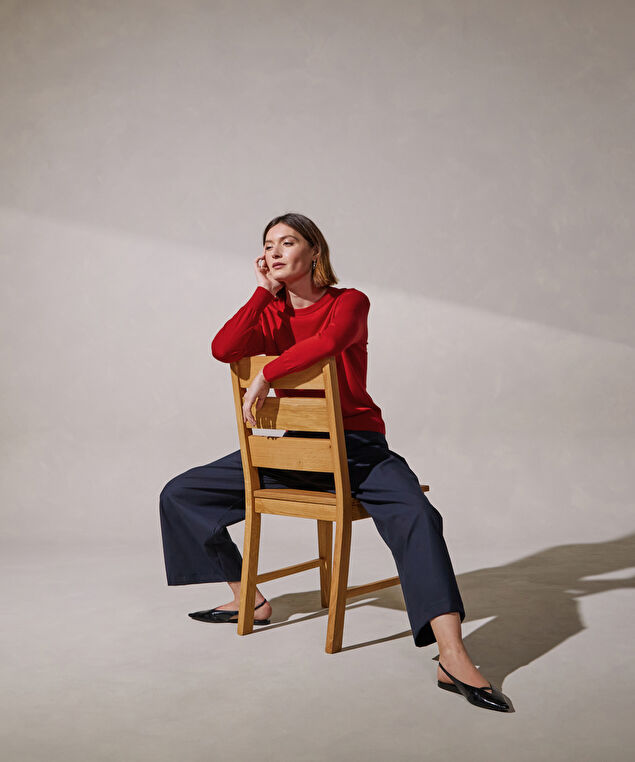 Rodier Pull Col Rond Manches Longues En Cachemire Fin Rouge