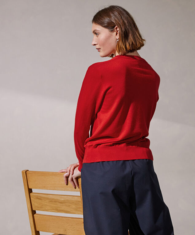 Rodier Pull Col Rond Manches Longues En Cachemire Fin Rouge