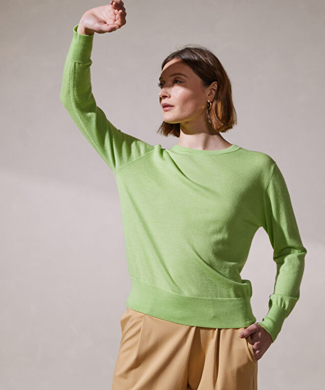 Rodier Pull Col Rond Manches Longues En Cachemire Fin Vert Pâle