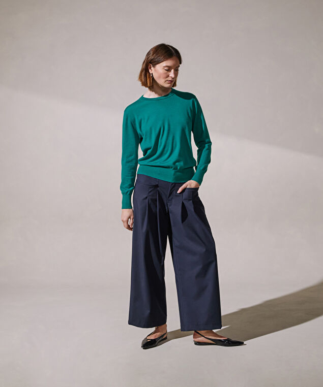 Rodier Pull Col Rond Manches Longues En Cachemire Fin Vert Foncé