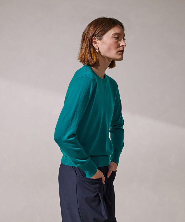 Rodier Pull Col Rond Manches Longues En Cachemire Fin Vert Foncé