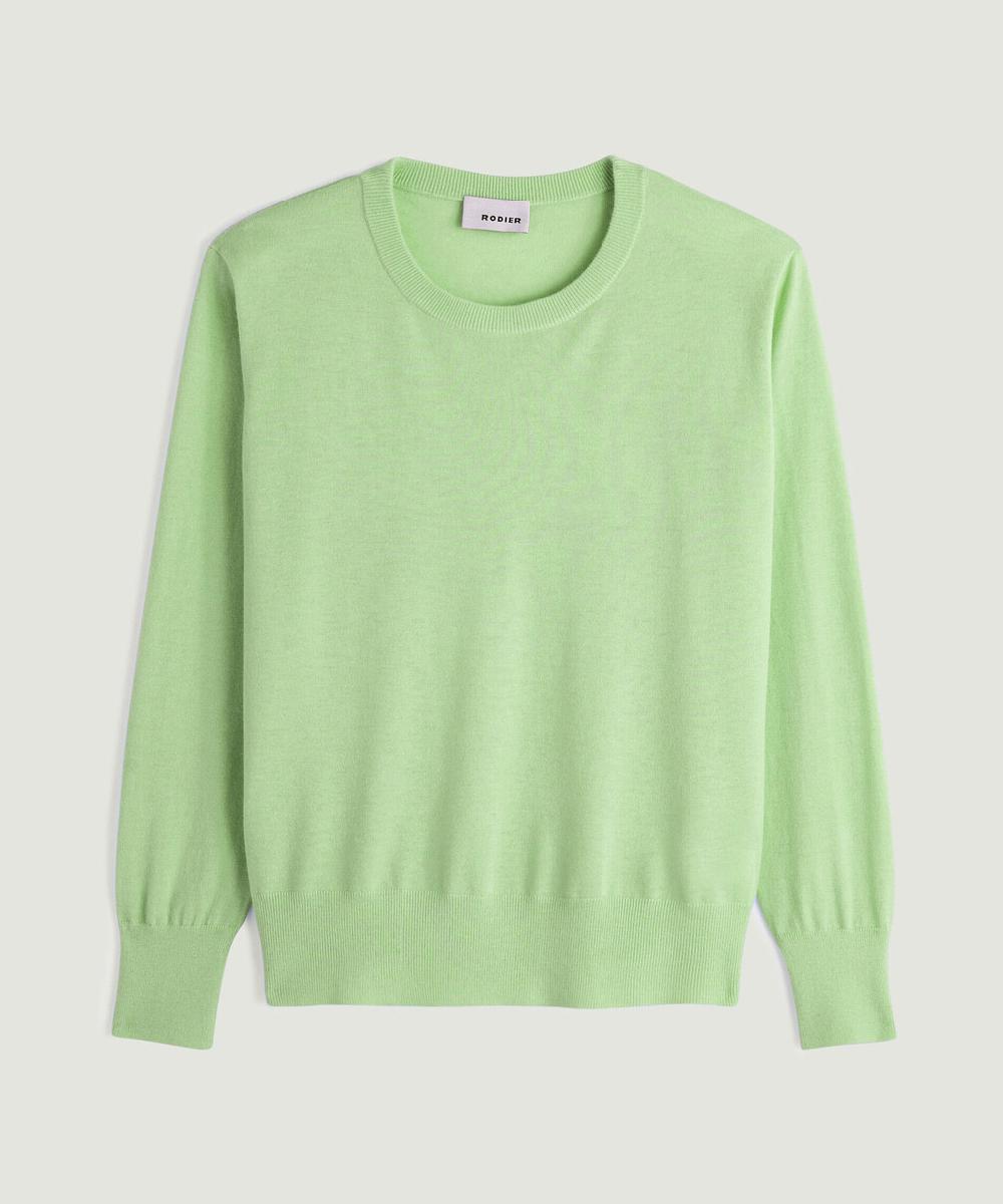 rodier Pull col rond manches longues en cachemire fin vert pâle
