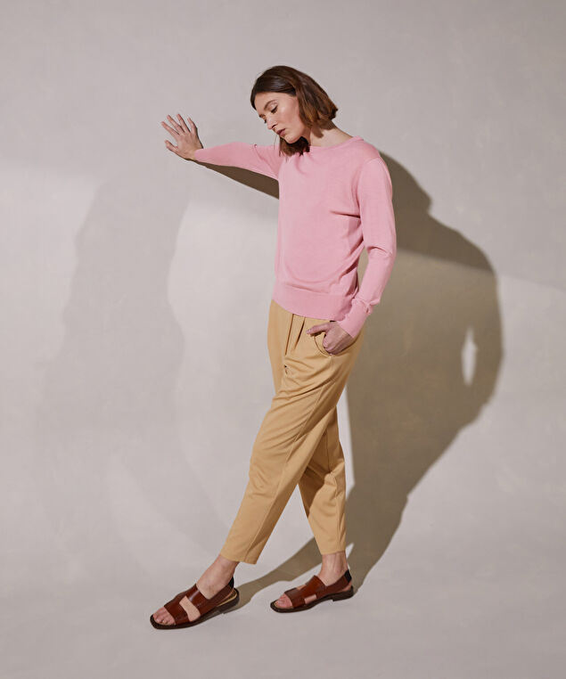 Rodier Pull Col Rond Manches Longues En Cachemire Rose Poudré