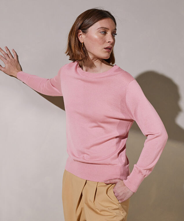 Rodier Pull Col Rond Manches Longues En Cachemire Rose Poudré