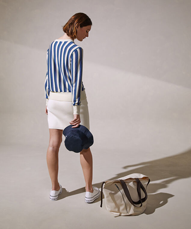 Rodier Pull Col Rond Manches Longues Rayé En Cachemire Blanc Crème