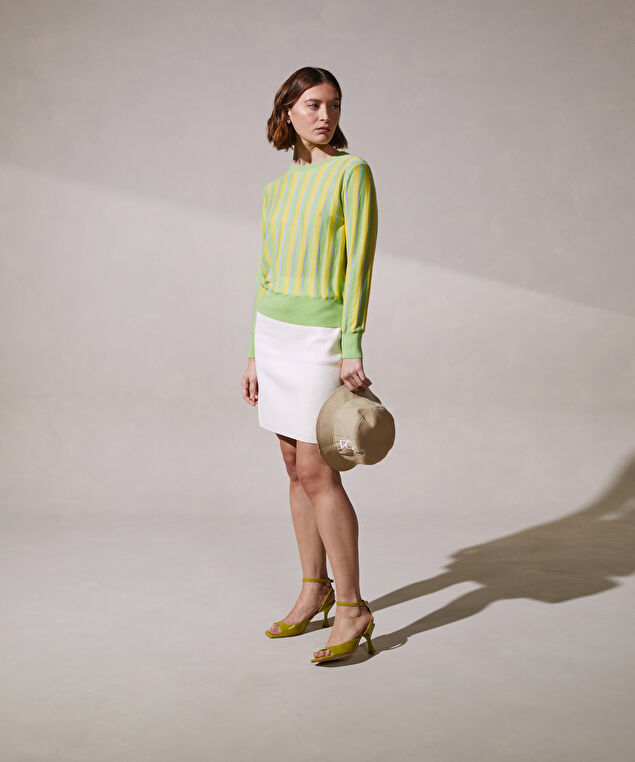 Rodier Pull Col Rond Manches Longues Rayé En Cachemire Vert Pâle