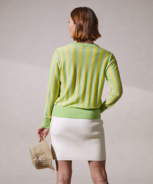 Rodier Pull Col Rond Manches Longues Rayé En Cachemire Vert Pâle