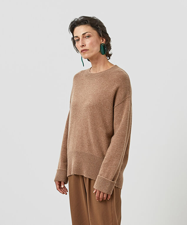 Rodier Pull Col Rond Oversize Cachemire Beige Foncé